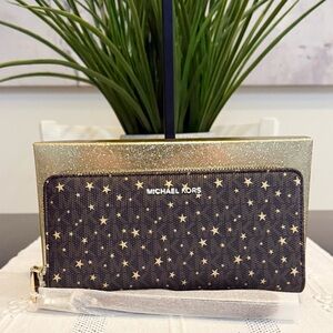 Michael Kors Brown Star-Print Zip Large Wallet